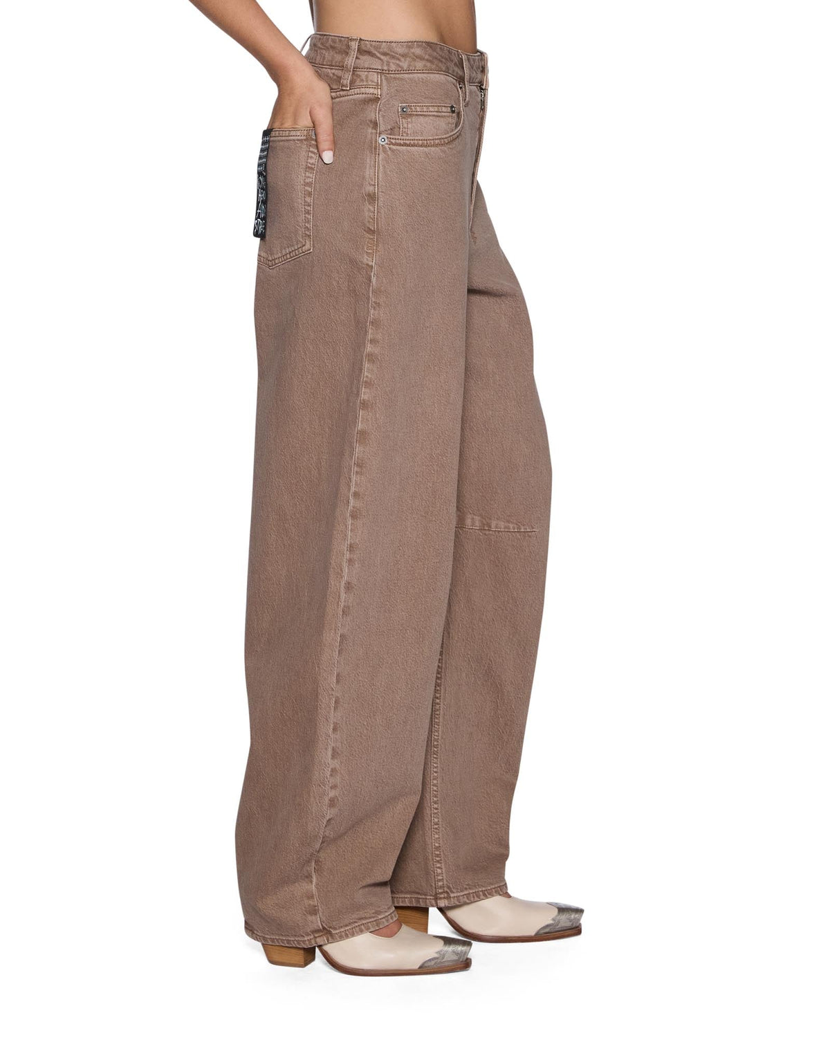 Womens Barrel Jean Stone Tan Barrel Leg Denim Jeans - Beige