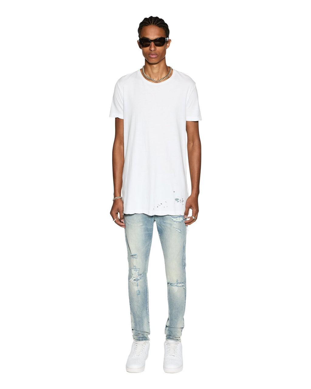 MENS CHITCH PUNK BLUE THRASHED DENIM JEANS