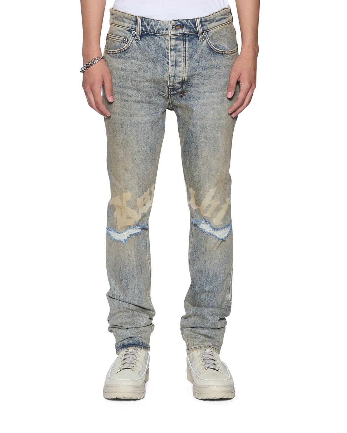 MENS CHITCH STATURE BLUE TRASHED IDOLS DENIM JEANS