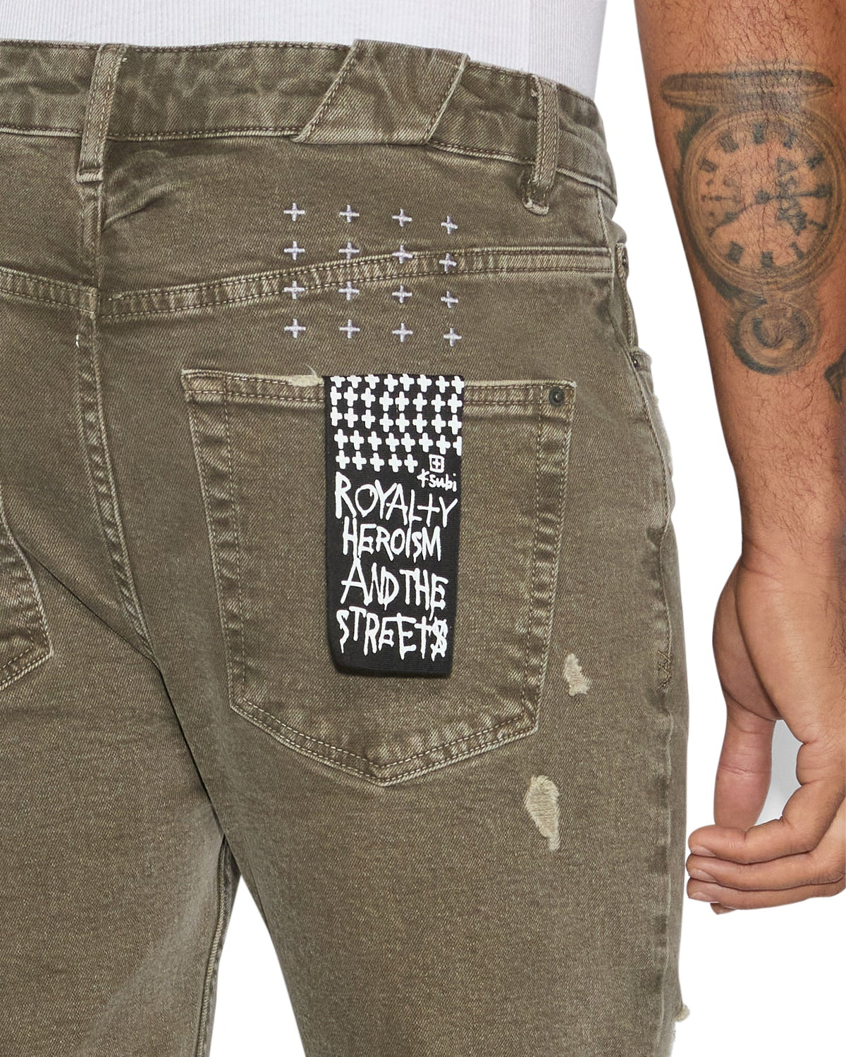 MENS CHITCH OVERDYE KHAKI DENIM JEANS