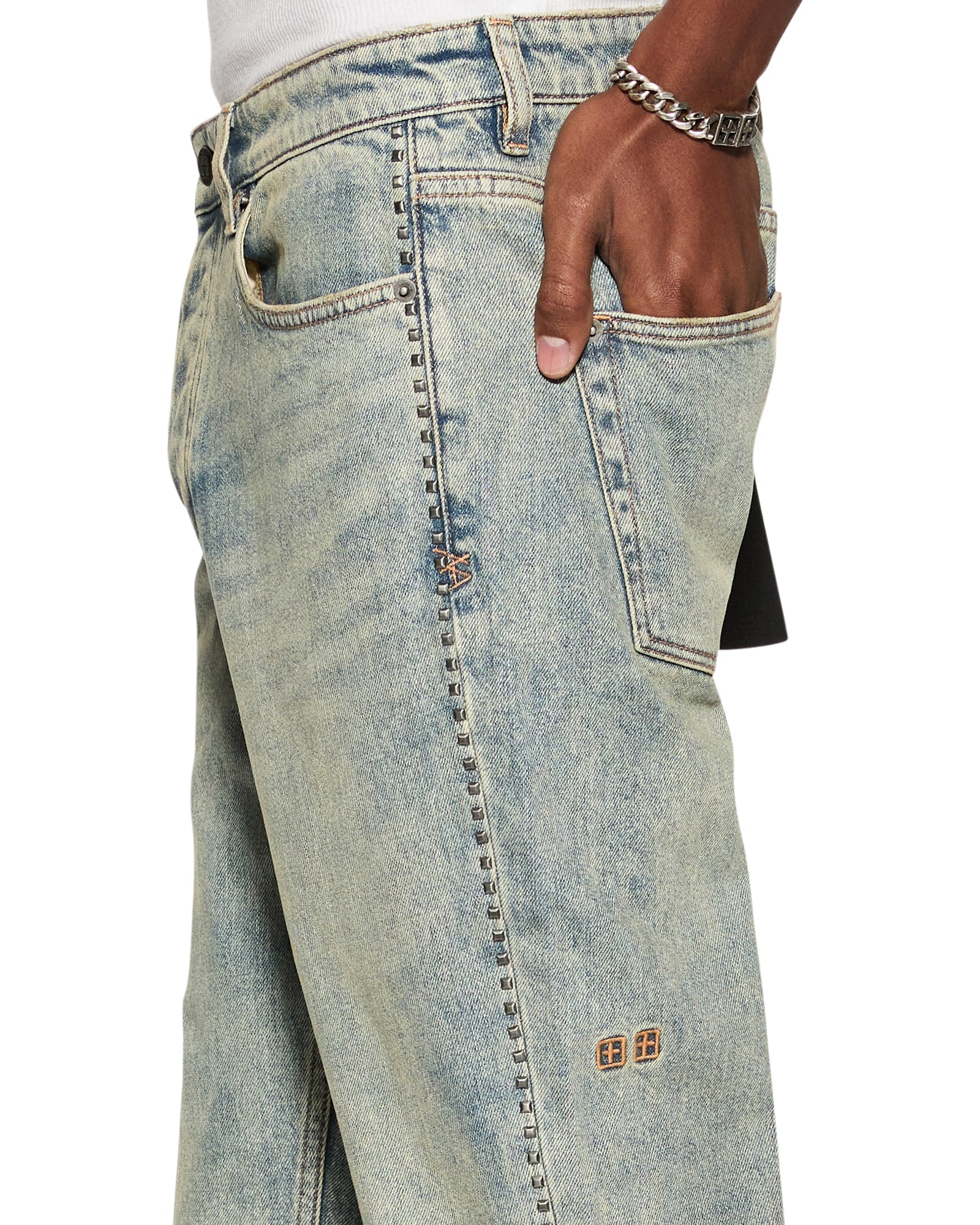 MENS CHITCH STAGELIGHT STUDDED SLIM DENIM JEANS
