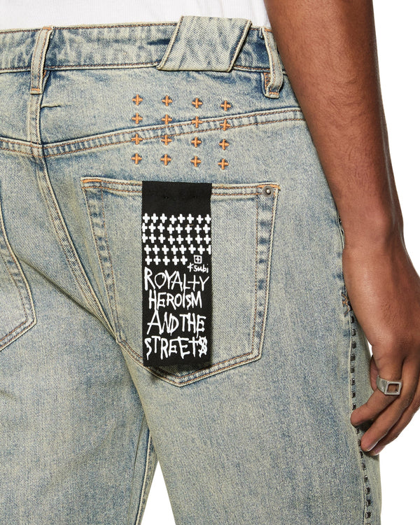 Chitch Stagelight Studded Slim Tapered Skinny Jean Vintage Blue