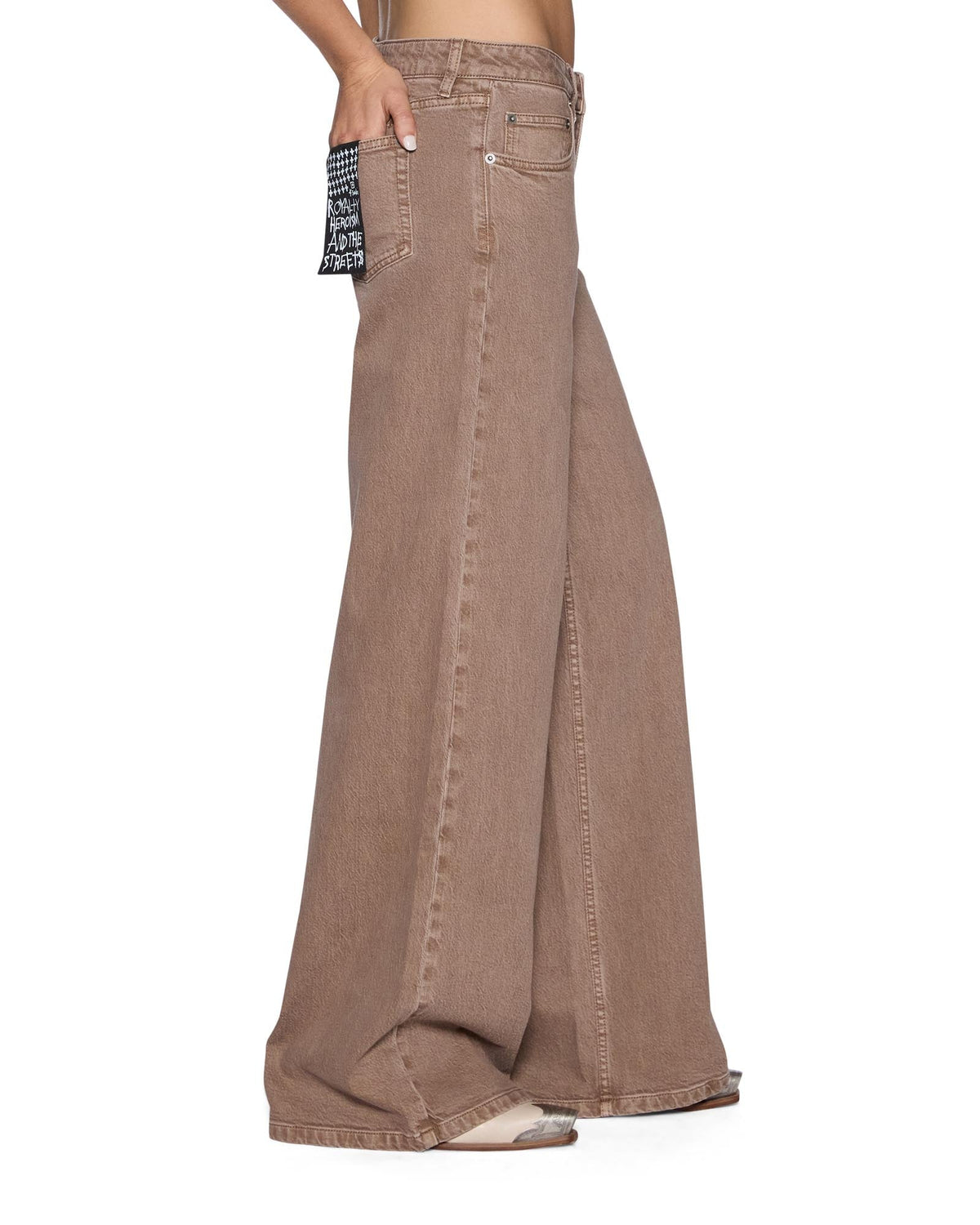 Womens Dropout Jean Stone Wide Denim Jeans - Beige