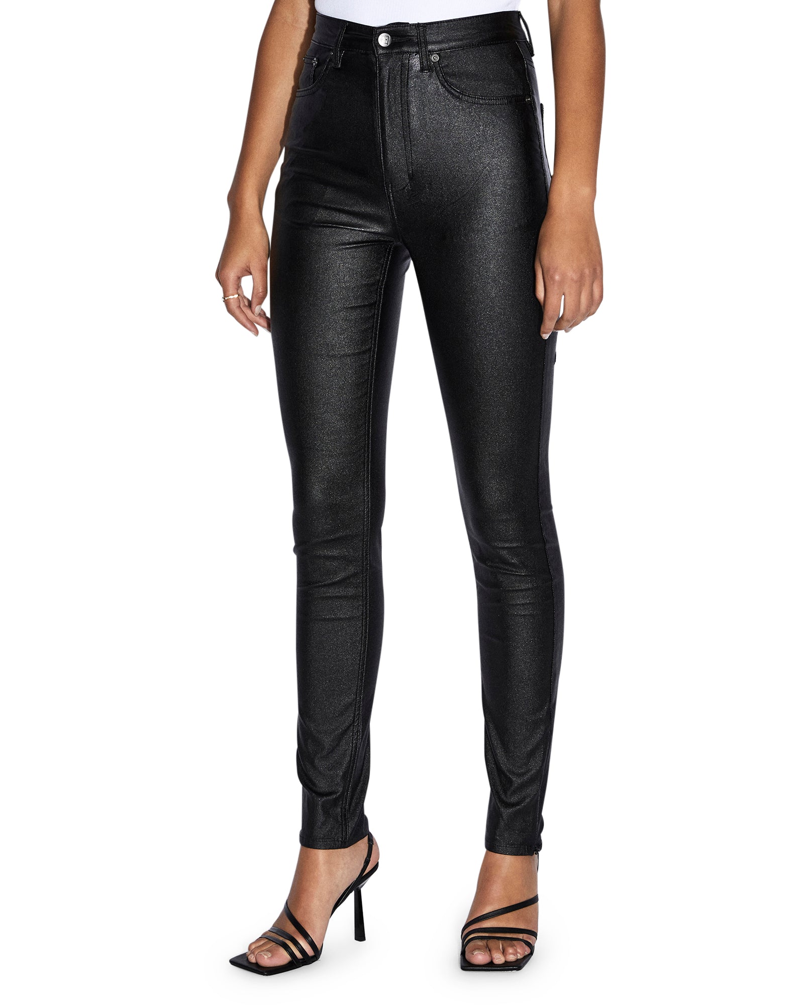 WOMENS HI N WASTED XTRA JET BLACK WAX SKINNY DENIM JEANS