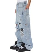MENS MAXX BUNKER BLUE TRASHED DENIM JEANS