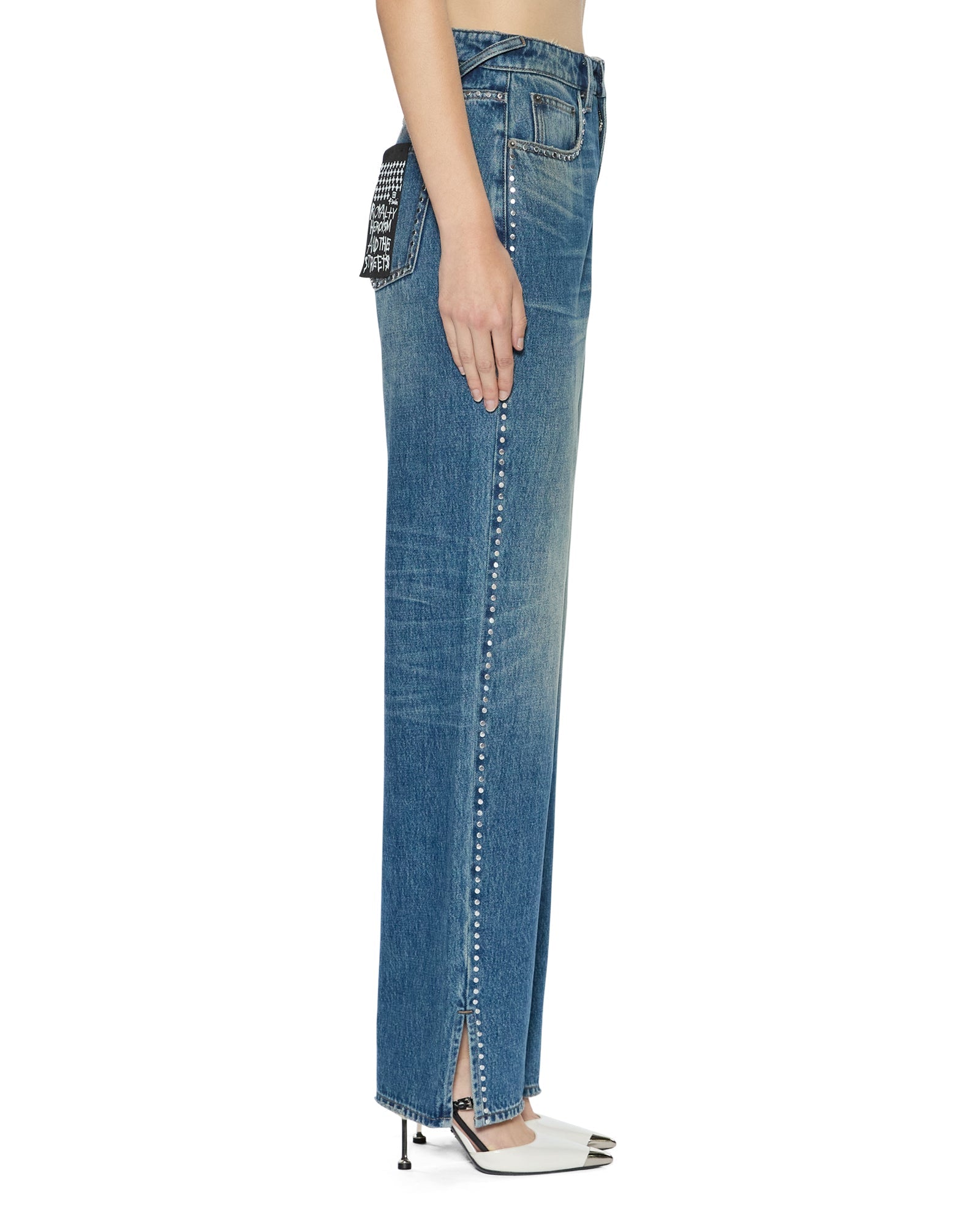 WOMENS  PLAYBACK TEXAS BLUE STUDDED RELAXED DENIM JEANS