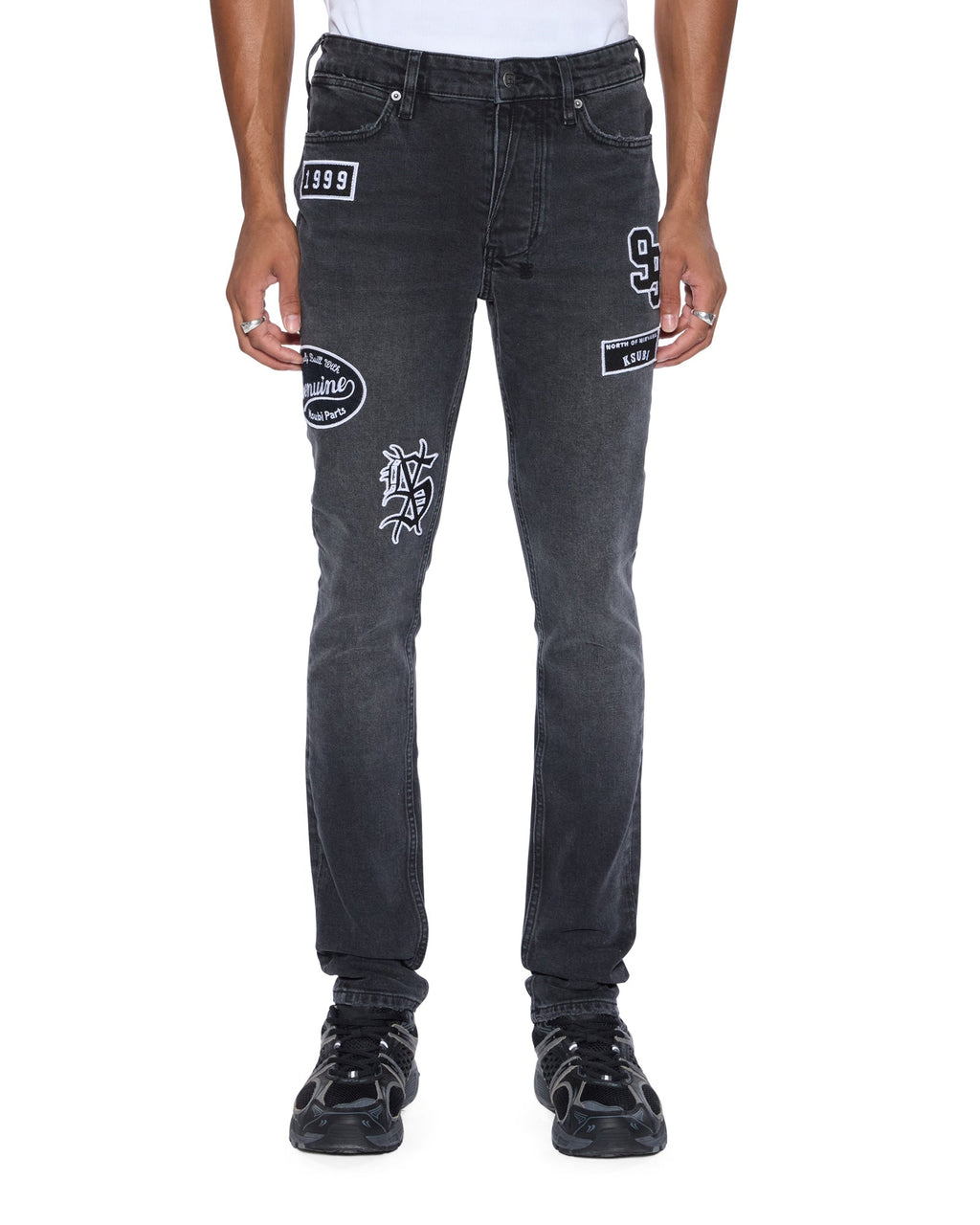 MENS VAN WINKLE ROADHOUSE BLACK PATCHED DENIM JEANS