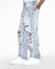 MENS  ANTI K PUNK BLUE SHRED RELAXED DENIM JEANS
