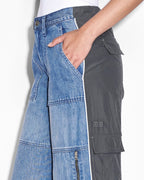 Womens Baggy Jean Nylon Splice Relaxed Denim Jeans - Multi Colour