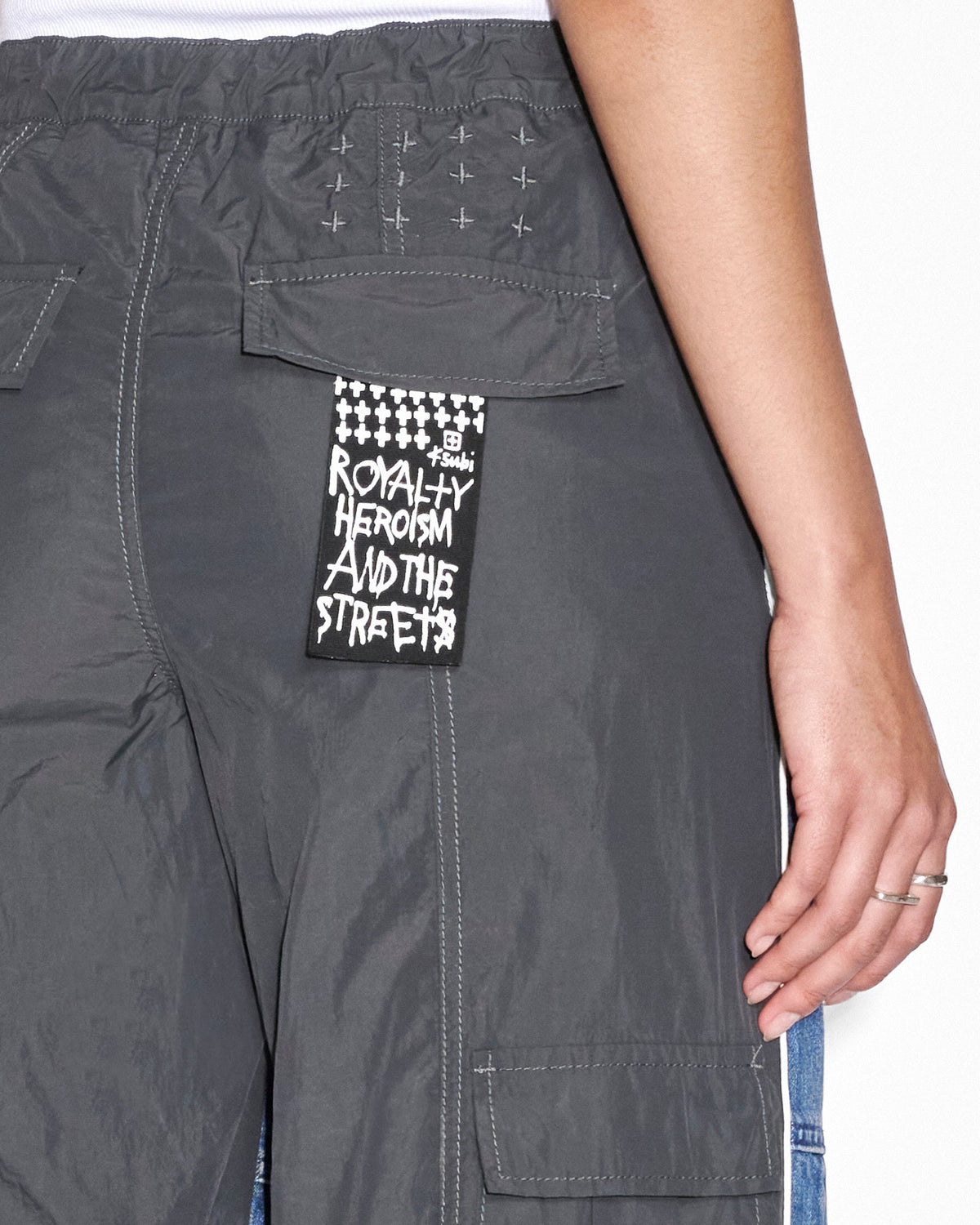 Womens Baggy Jean Nylon Splice Relaxed Denim Jeans - Multi Colour