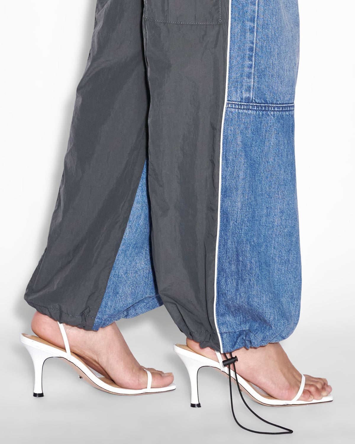 Womens Baggy Jean Nylon Splice Relaxed Denim Jeans - Multi Colour