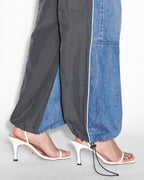 Womens Baggy Jean Nylon Splice Relaxed Denim Jeans - Multi Colour