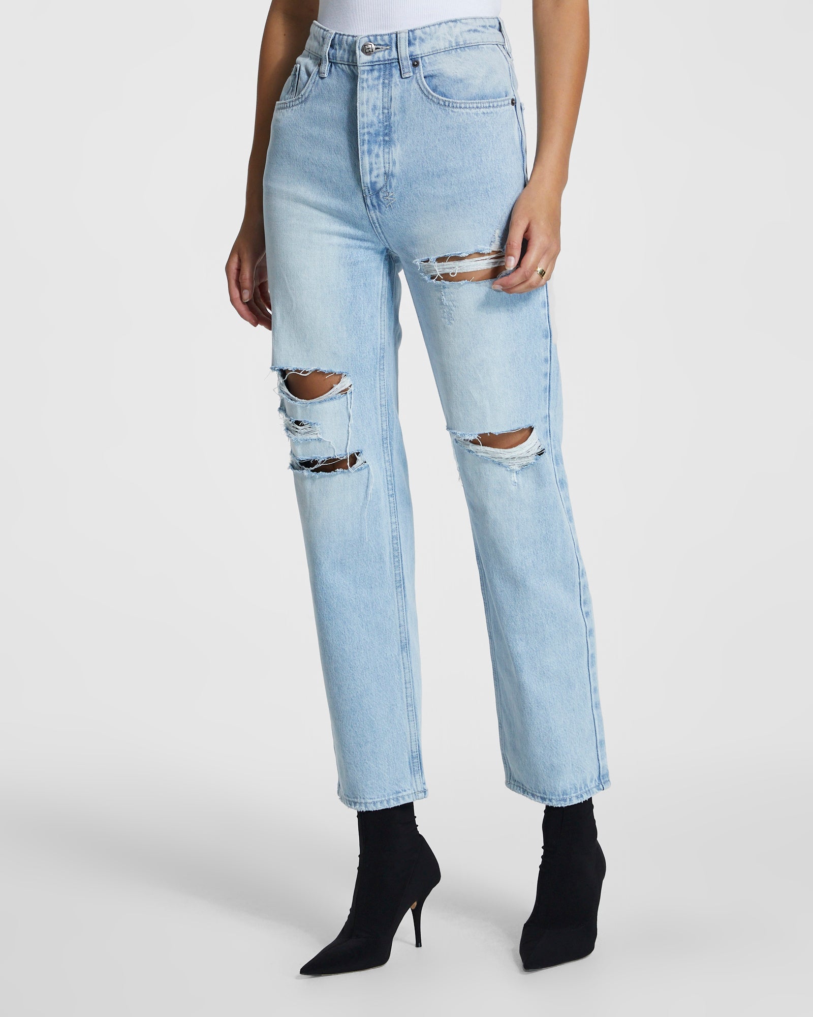 WOMENS  BROOKLYN JEAN SENSE SLICED STRAIGHT DENIM JEANS