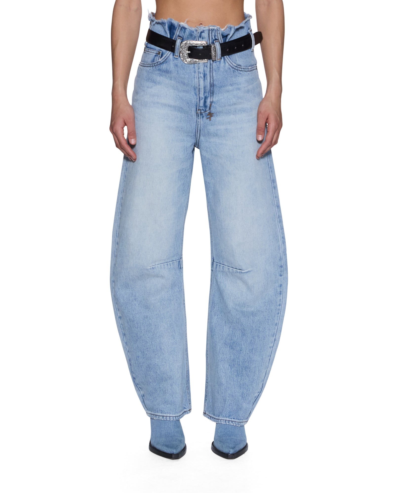WOMENS  HI BARREL JEAN CUTOFF VAPOUR BARREL LEG DENIM JEANS