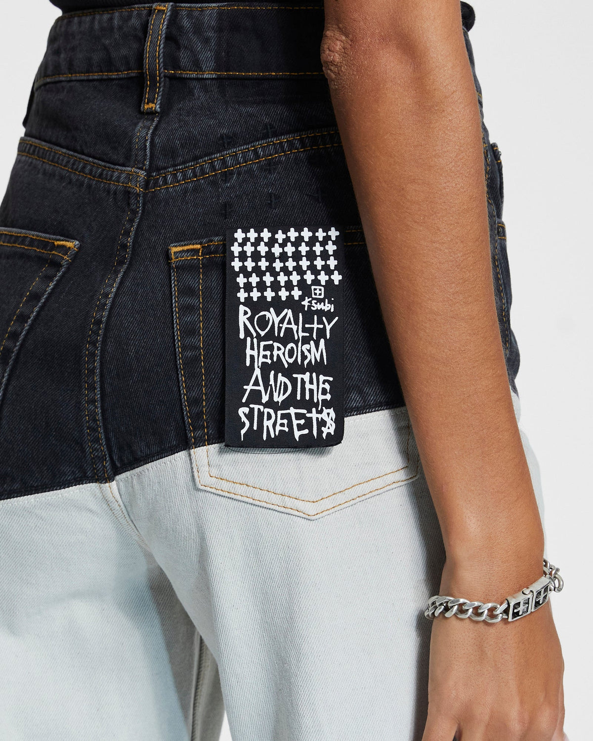 WOMENS PLAYBACK BLACK/BONE SPLICED DENIM JEANS