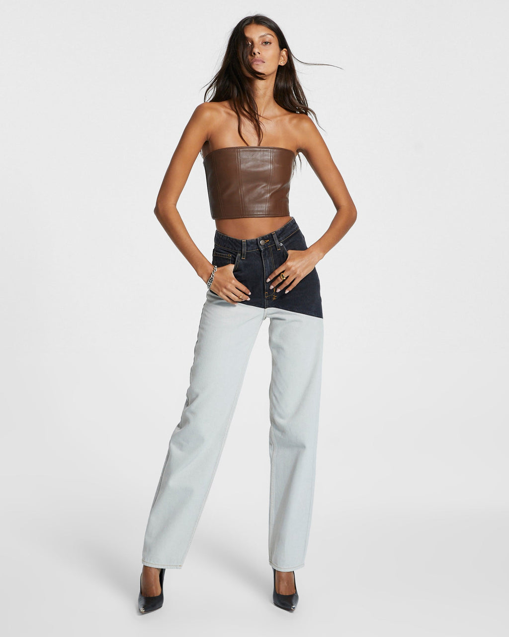 WOMENS PLAYBACK BLACK/BONE SPLICED DENIM JEANS