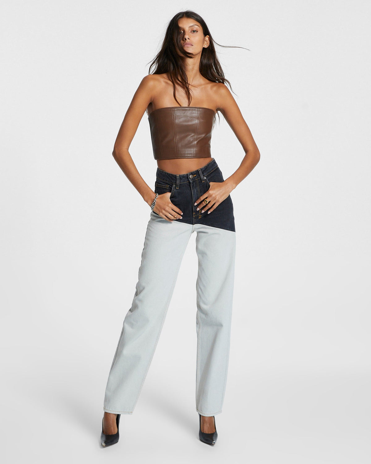 WOMENS PLAYBACK BLACK/BONE SPLICED DENIM JEANS
