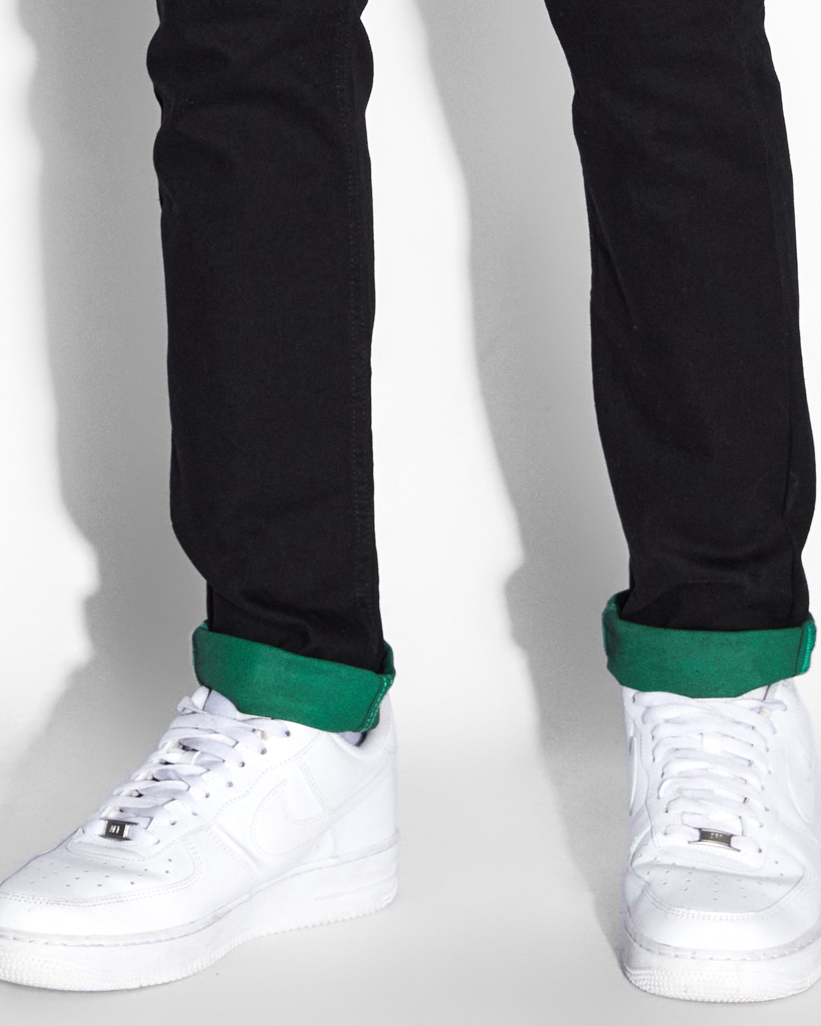 MENS  CHITCH ROLL UP GREEN SLIM DENIM JEANS