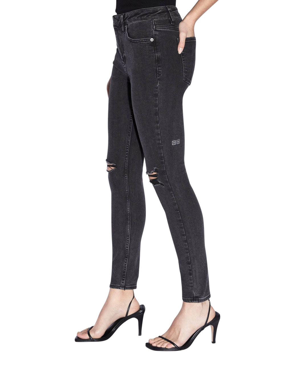 WOMENS SPRAY ON HELL CAT RIPPED DENIM JEANS
