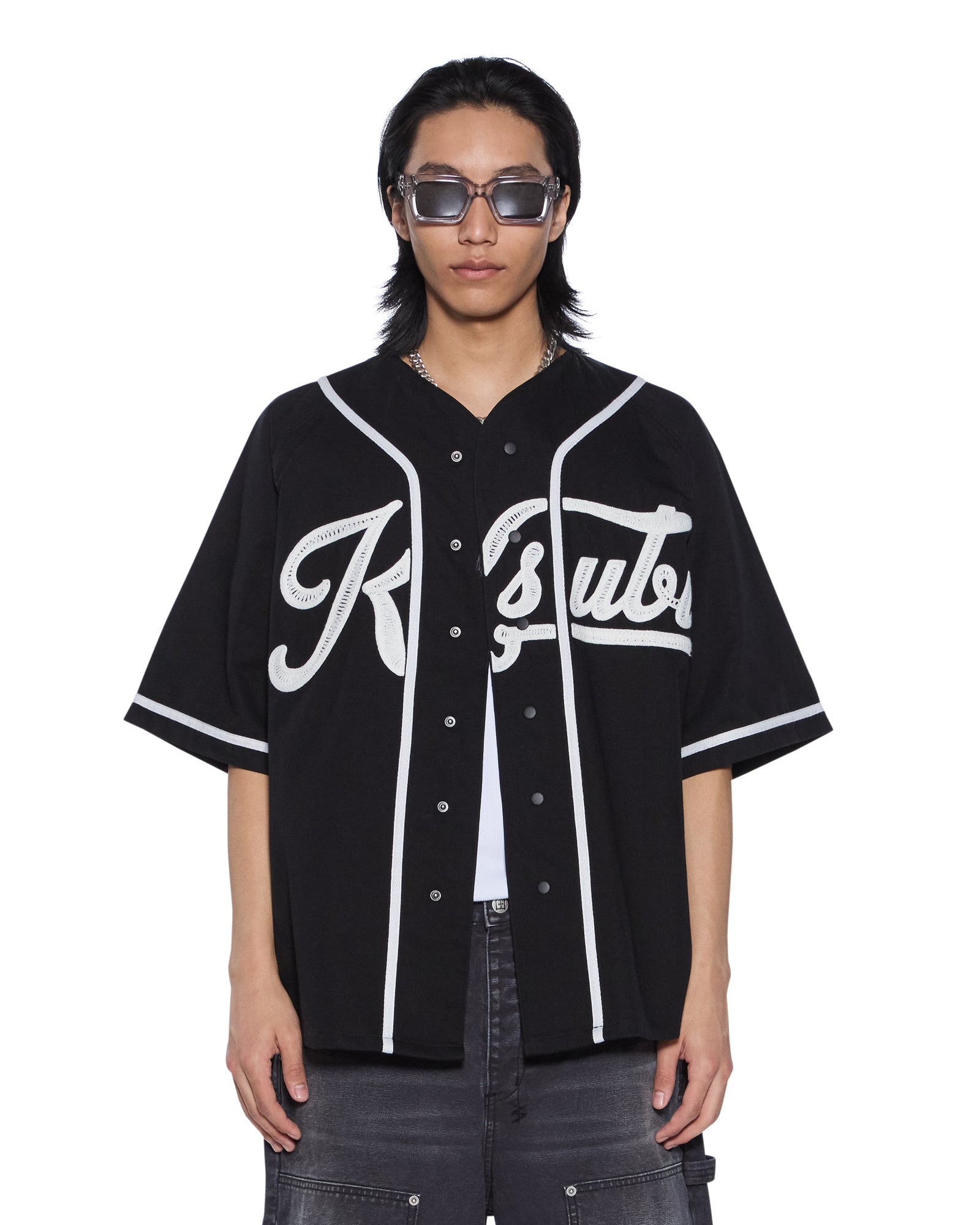 MENS  OUTFIELD SS JERSEY BLACK OVERSIZED FASHION TOPS