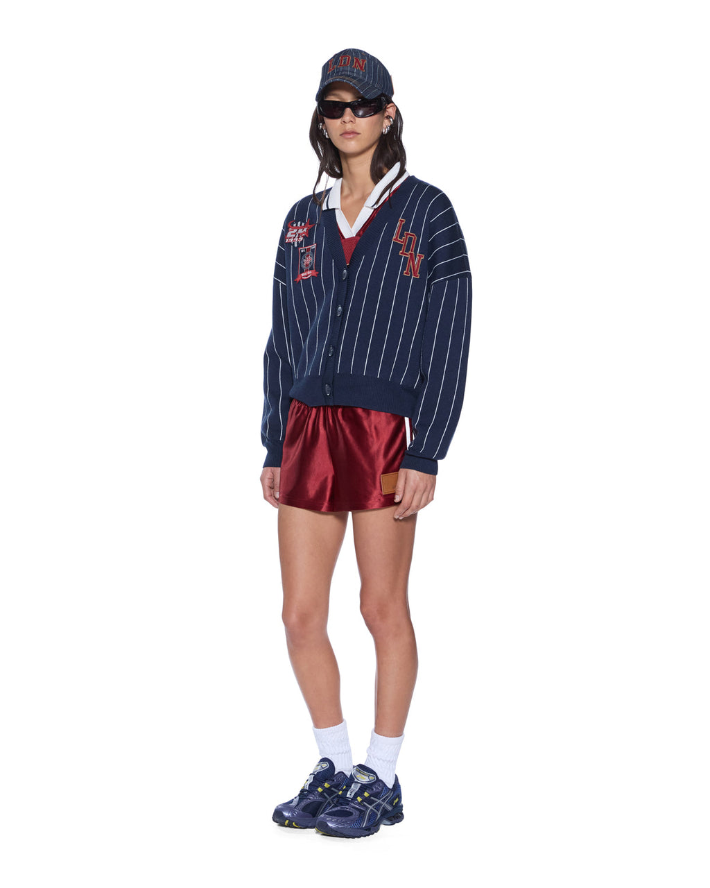 WOMENS DEAN CARDIGAN NAVY PINSTRIPE KNITWEAR