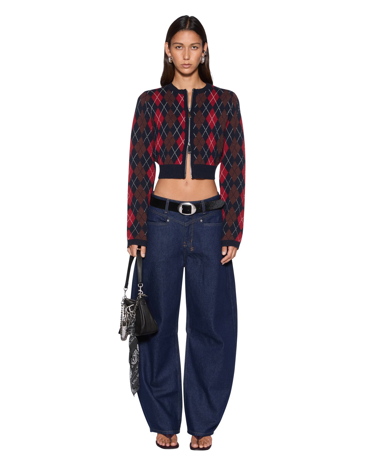 WOMENS FABLE CARDI RED ARGYLE KNITWEAR