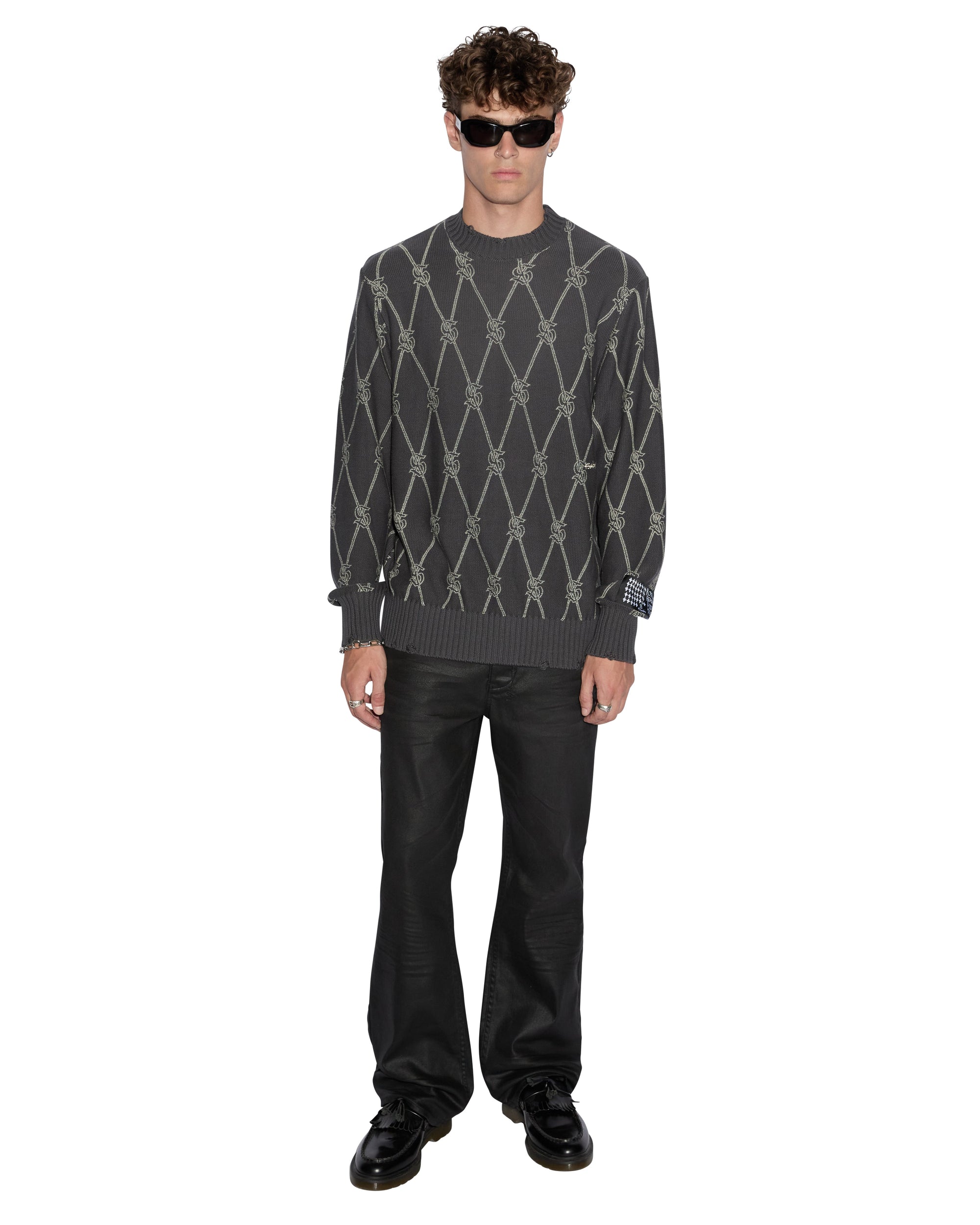 MENS  DIAMOND DOLLAR KNIT CREW GREY REGULAR KNITWEAR