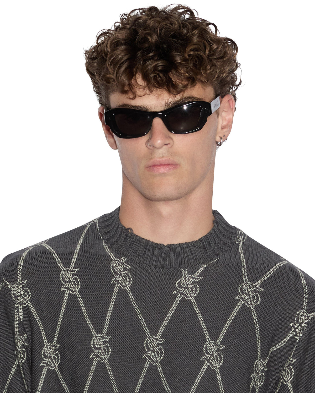 MENS DIAMOND DOLLAR KNIT CREW GREY KNITWEAR
