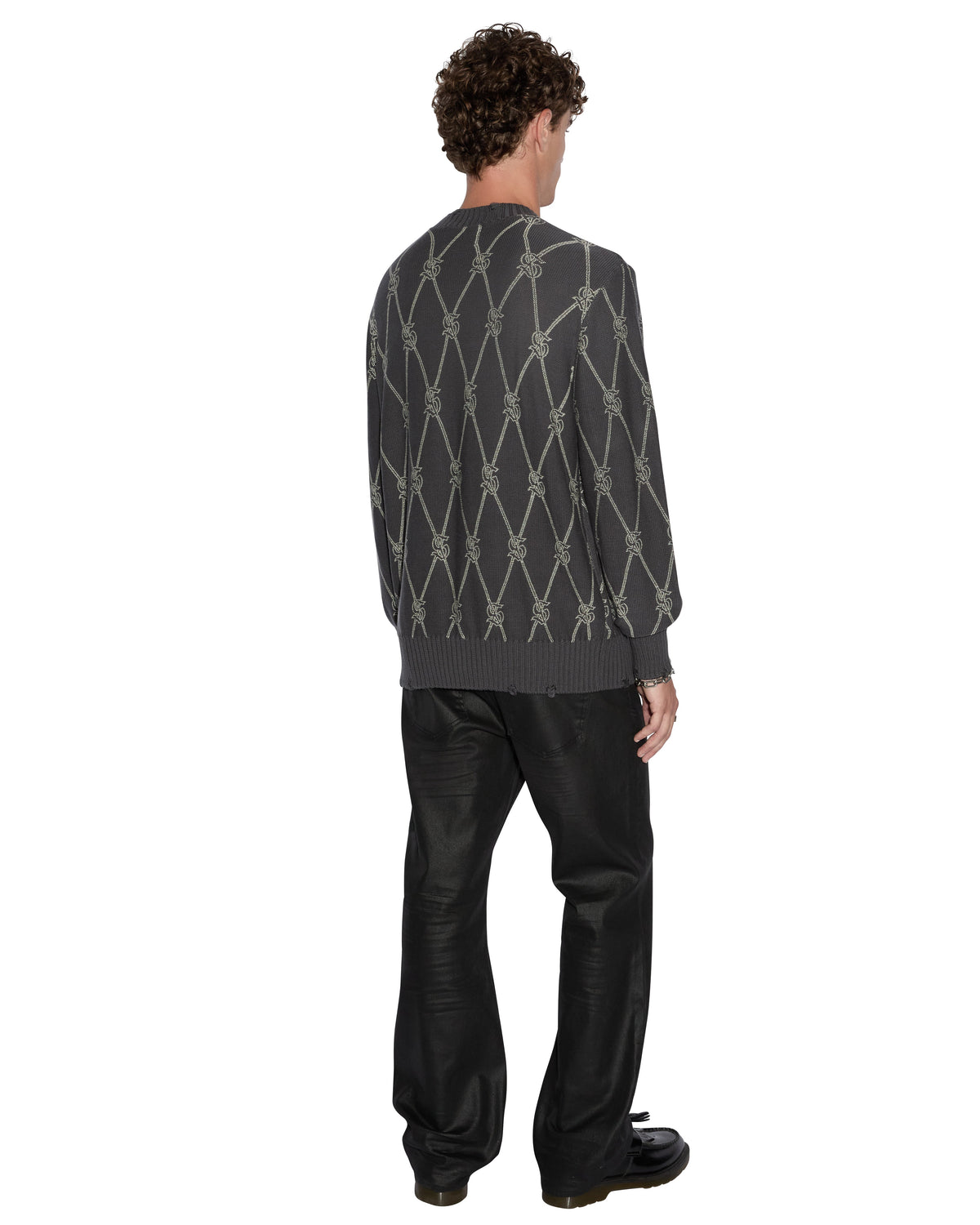 MENS DIAMOND DOLLAR KNIT CREW GREY KNITWEAR