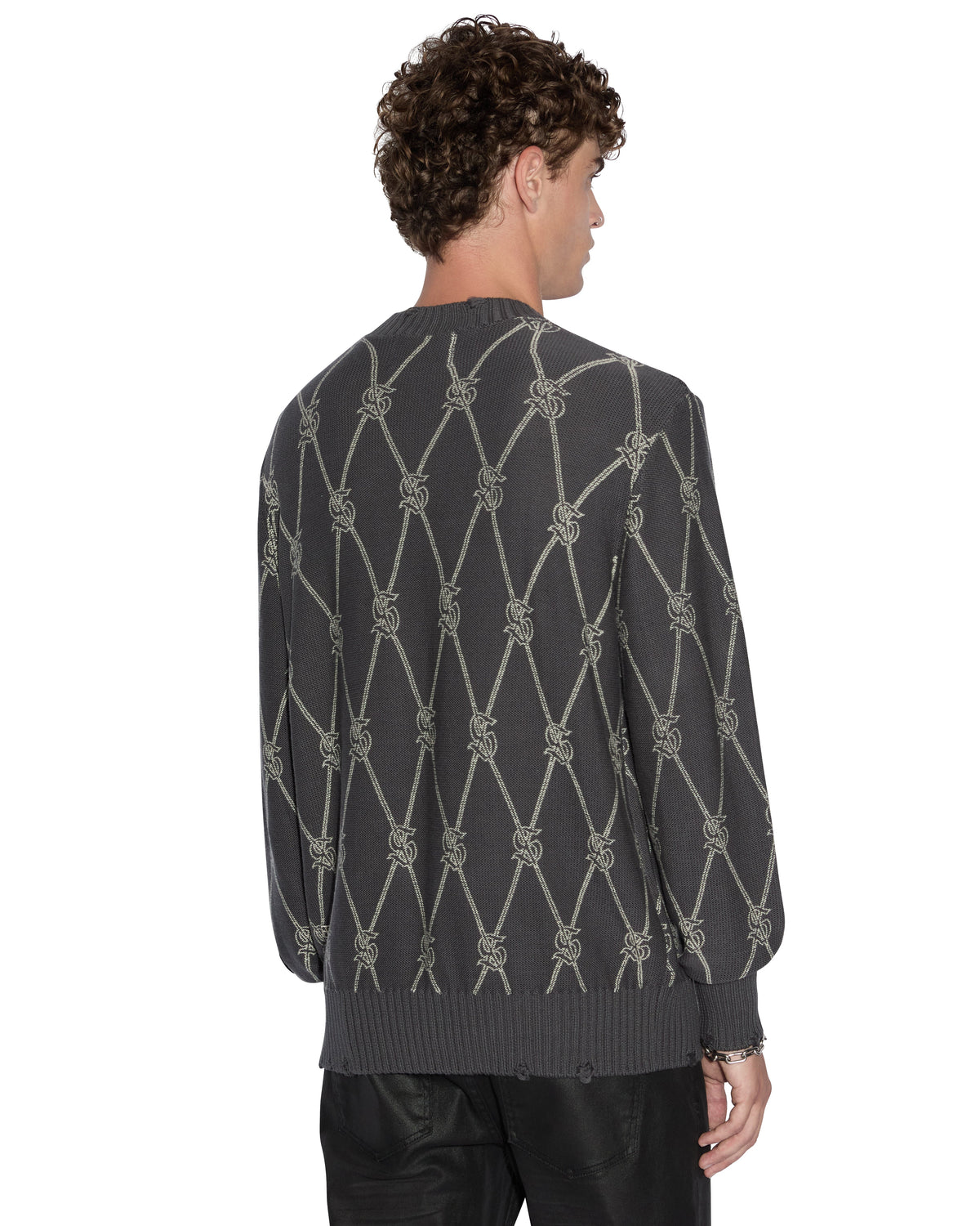 MENS DIAMOND DOLLAR KNIT CREW GREY KNITWEAR