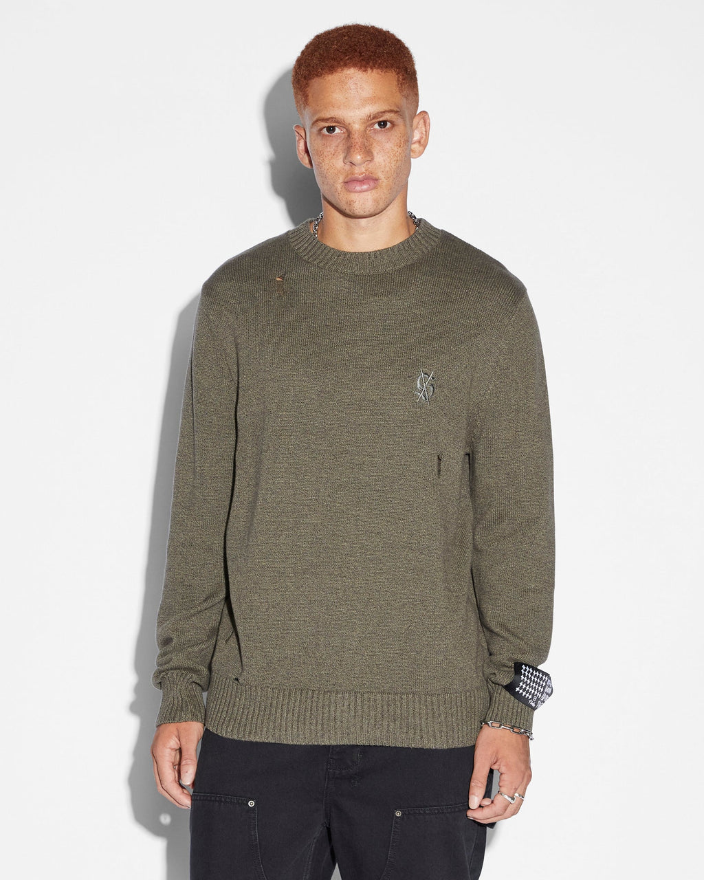 Mens Vintage Dollar Knit Crew Surplus Regular Knitwear - Green