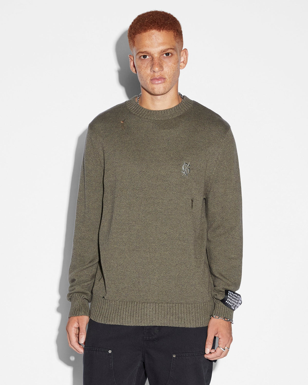 Mens Vintage Dollar Knit Crew Surplus Regular Knitwear - Green