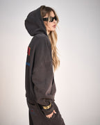 Womens Campus Hoodie Washed Black Boxy Fleece - Black