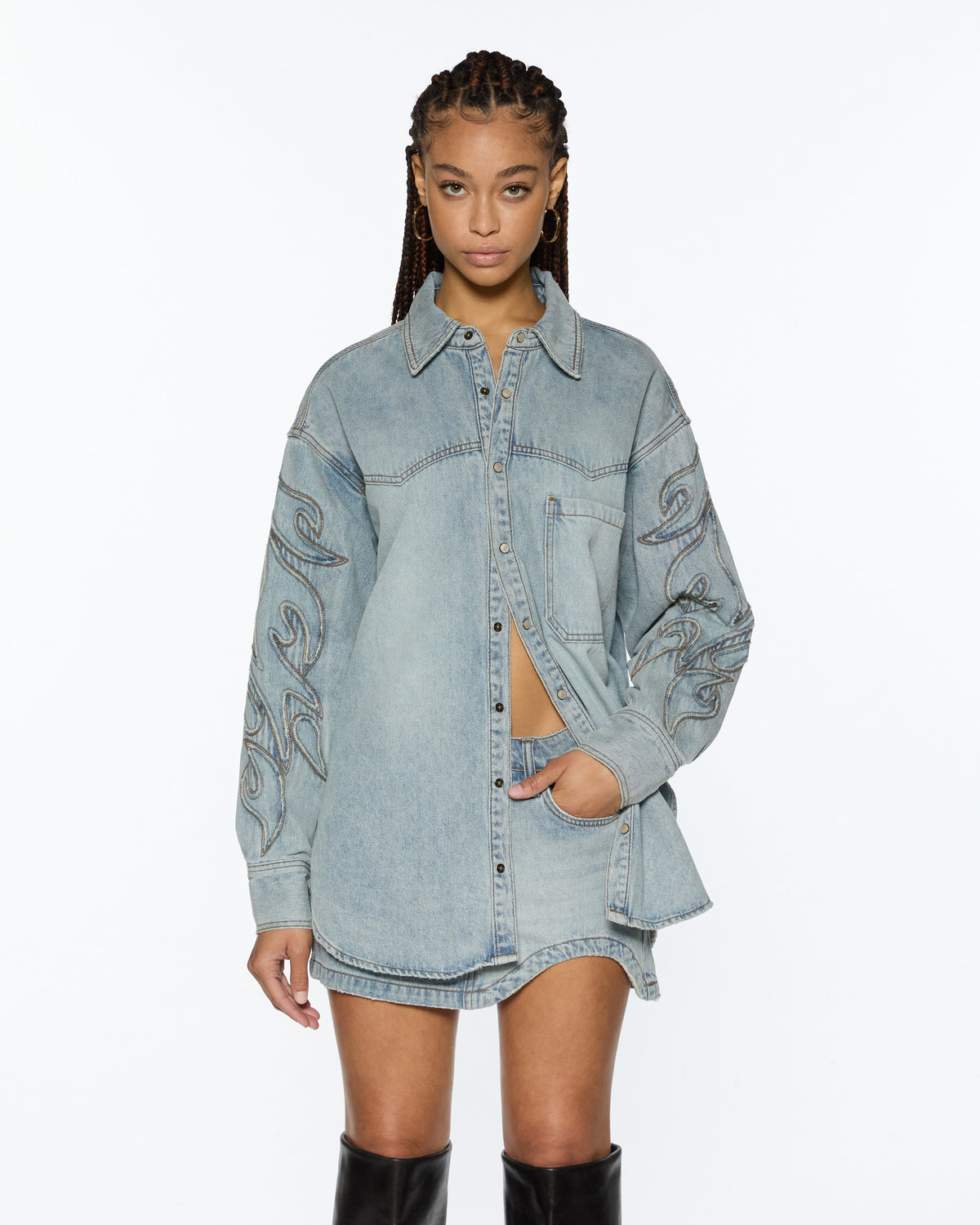 Womens Frontier Ls Shirt Paragon Patch Oversized Shirts - Denim