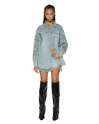 Womens Frontier Ls Shirt Paragon Patch Oversized Shirts - Denim