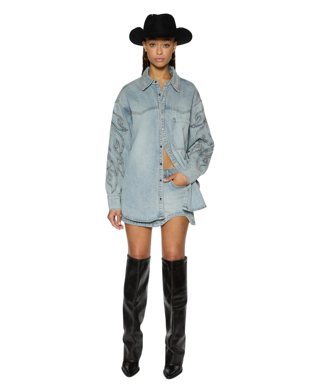 Womens Frontier Ls Shirt Paragon Patch Oversized Shirts - Denim