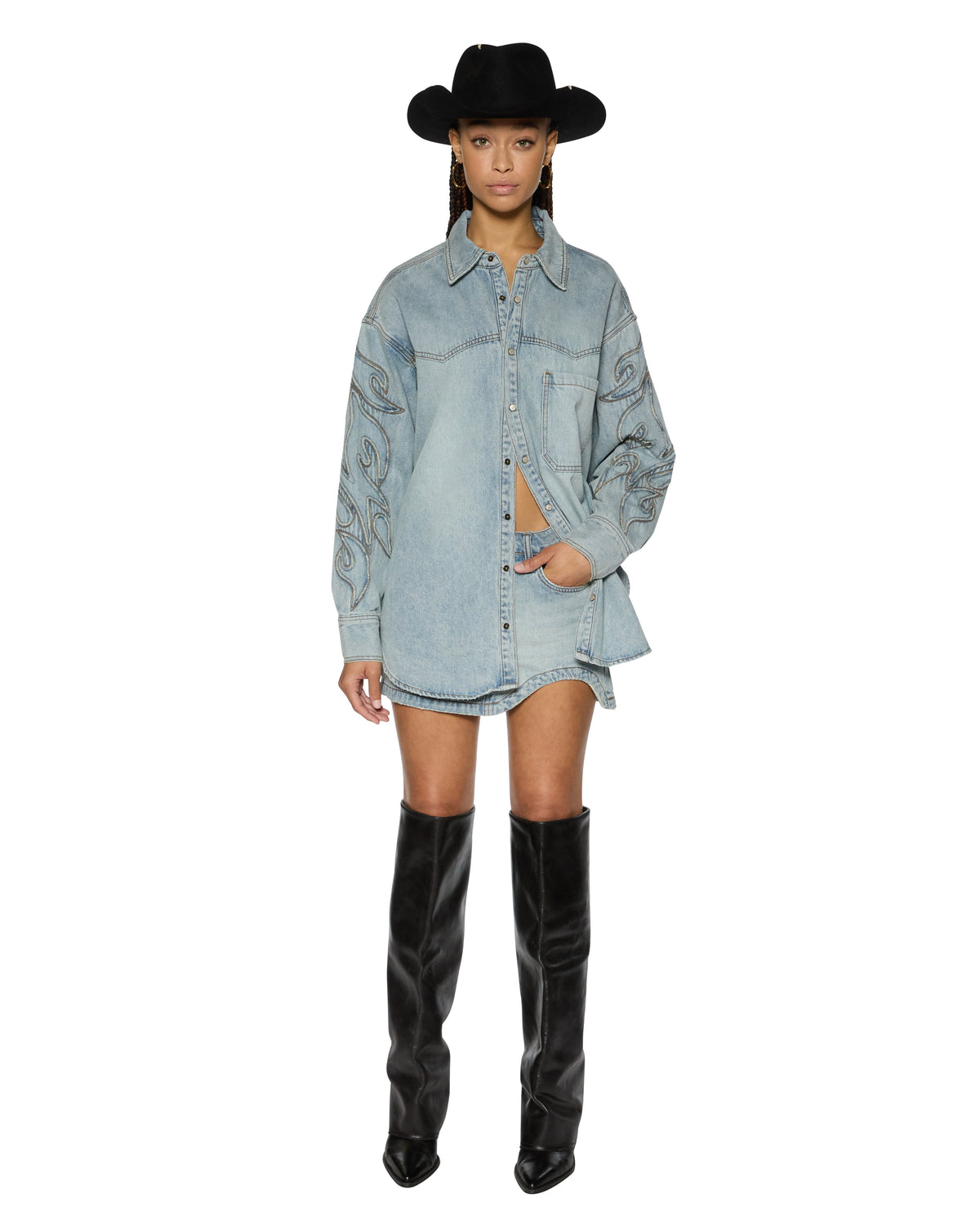 Womens Frontier Ls Shirt Paragon Patch Oversized Shirts - Denim