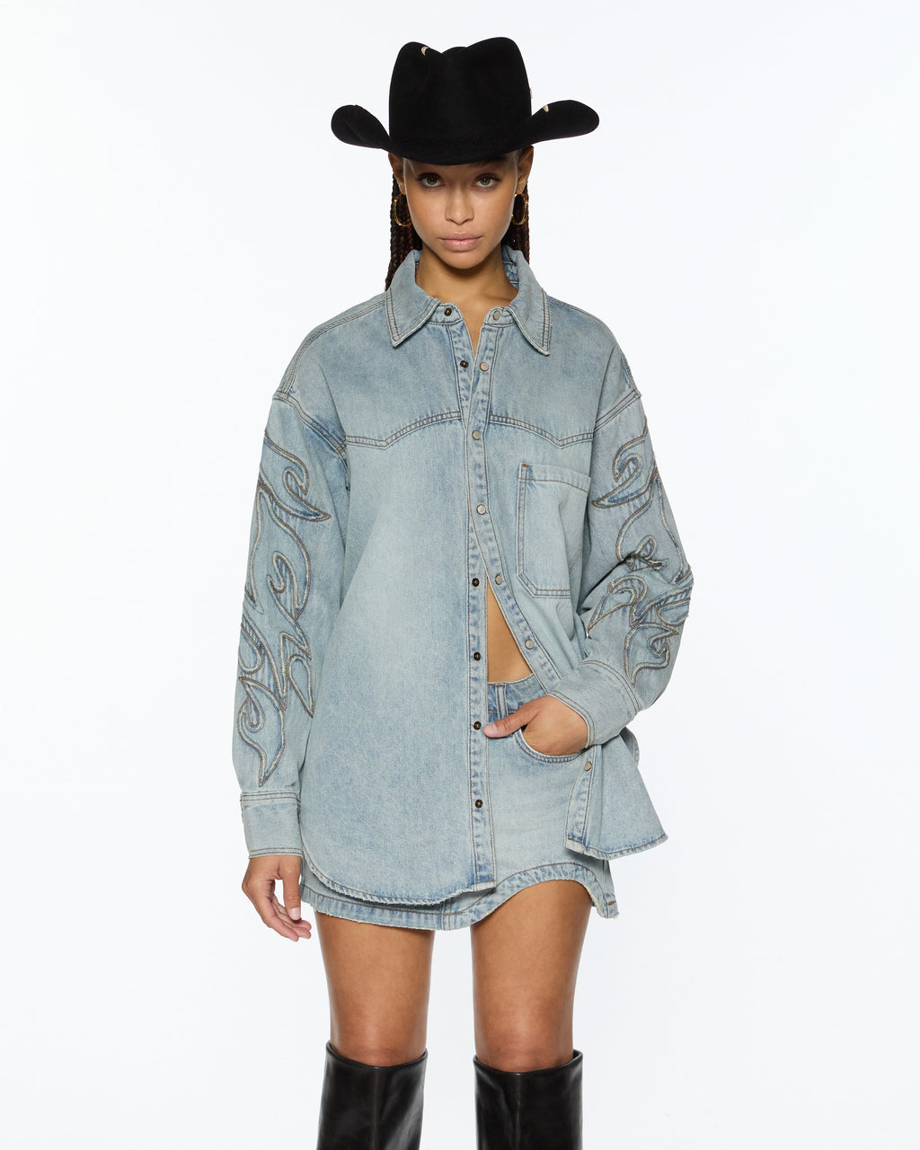 Womens Frontier Ls Shirt Paragon Patch Oversized Shirts - Denim