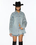 Womens Frontier Ls Shirt Paragon Patch Oversized Shirts - Denim