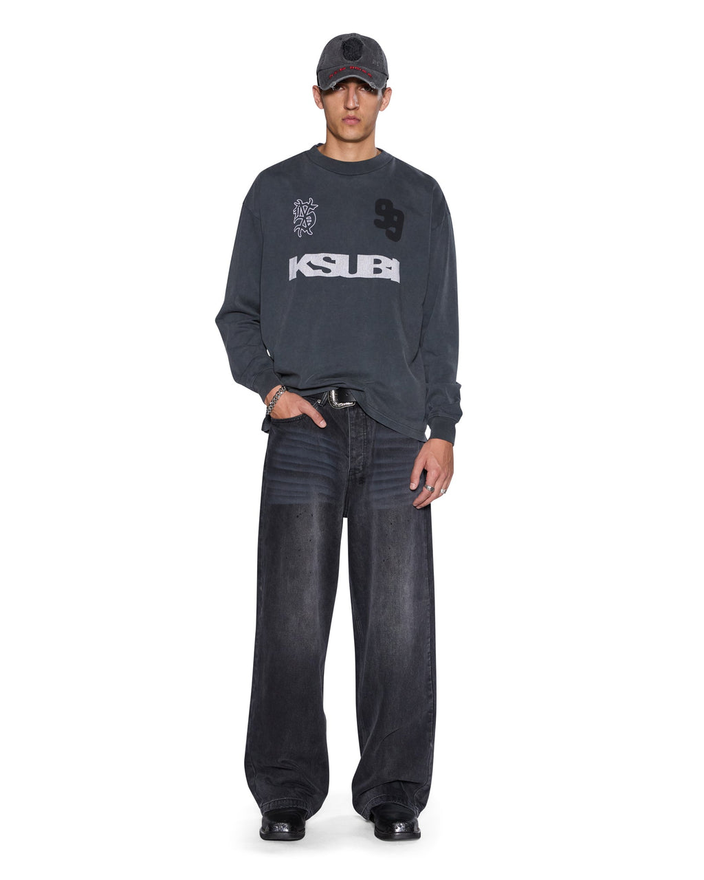 Mens Rugged Ekcess Ls Tee Blasted Black Regular Tees - Black