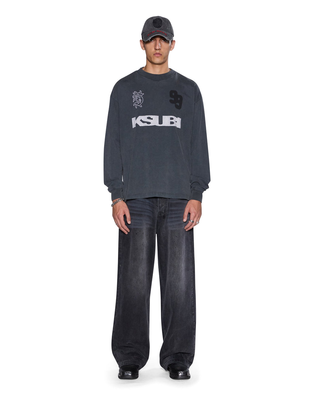Mens Rugged Ekcess Ls Tee Blasted Black Regular Tees - Black