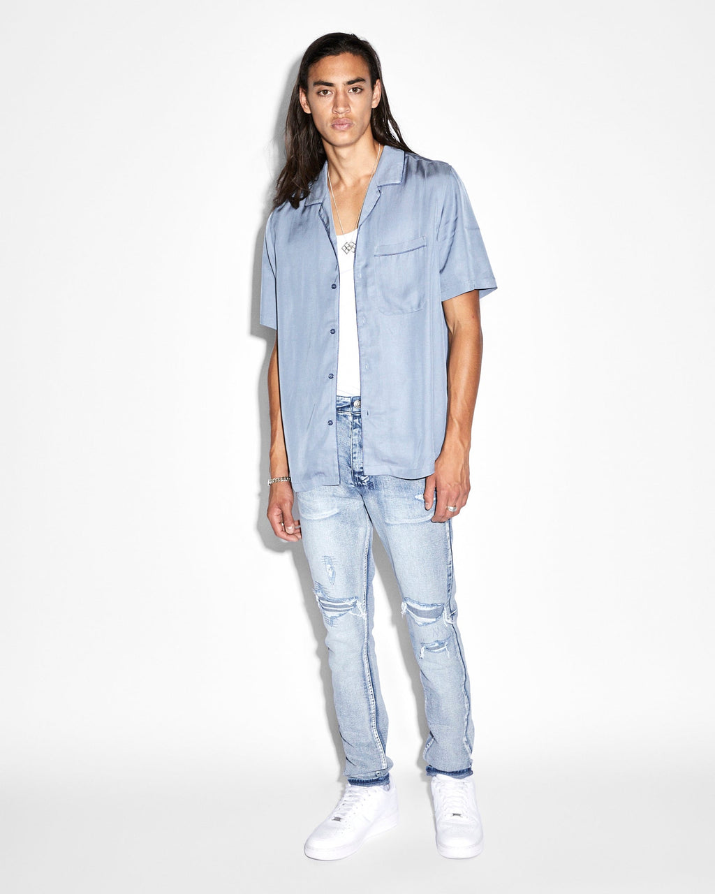 Mens Downtown Ss Shirt Lake Regular Shirts - Blue