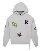 MENS PATCHED EKCESS HOODIE GREY MARLE FLEECE