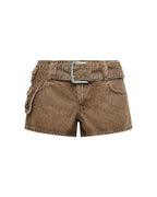 Womens Micro Short Belted Rider Brown Regular Walkshorts - Brown