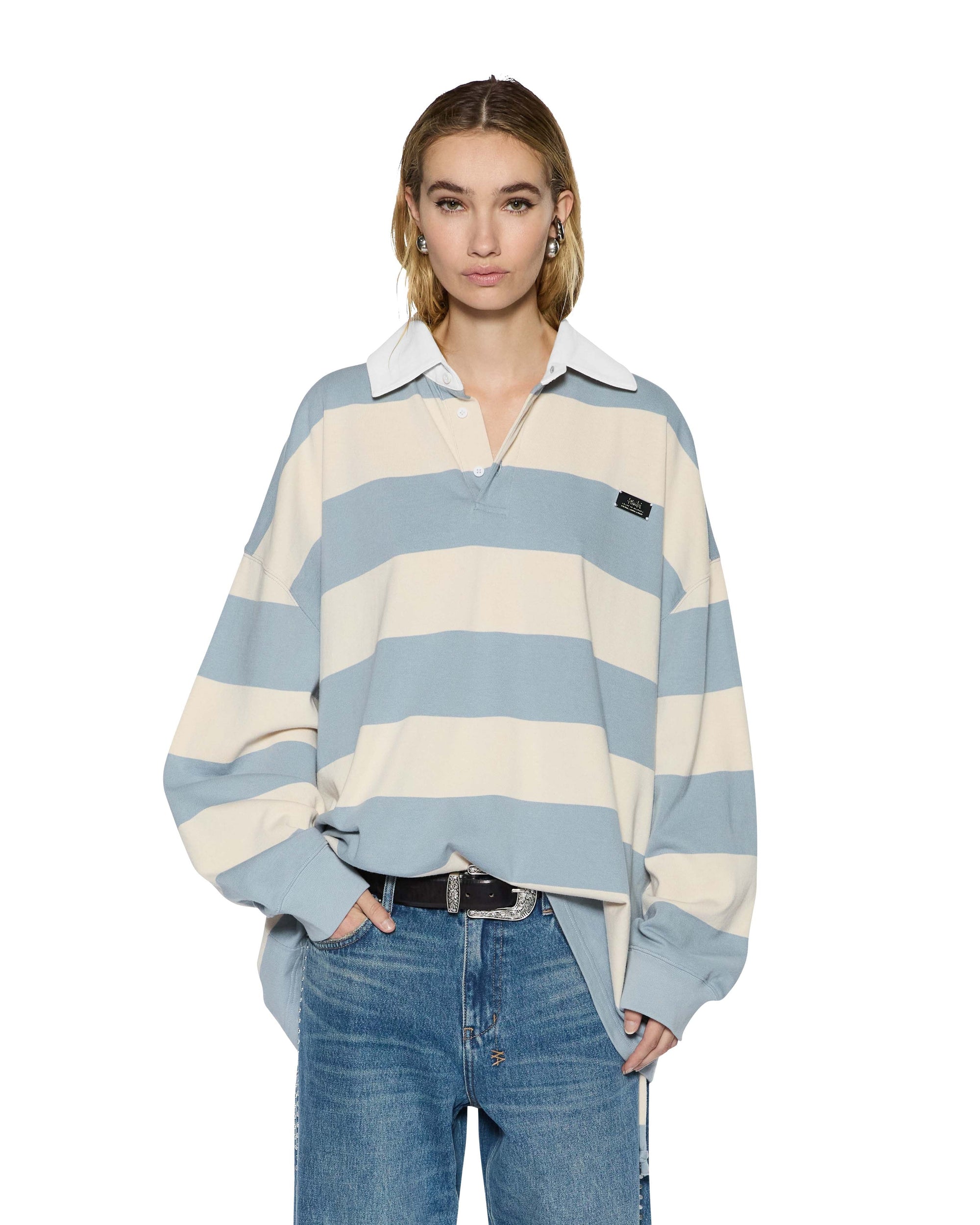 WOMENS  RUGGED RUGBY JERSEY BLUE STEEL BONE RELAXED TEES