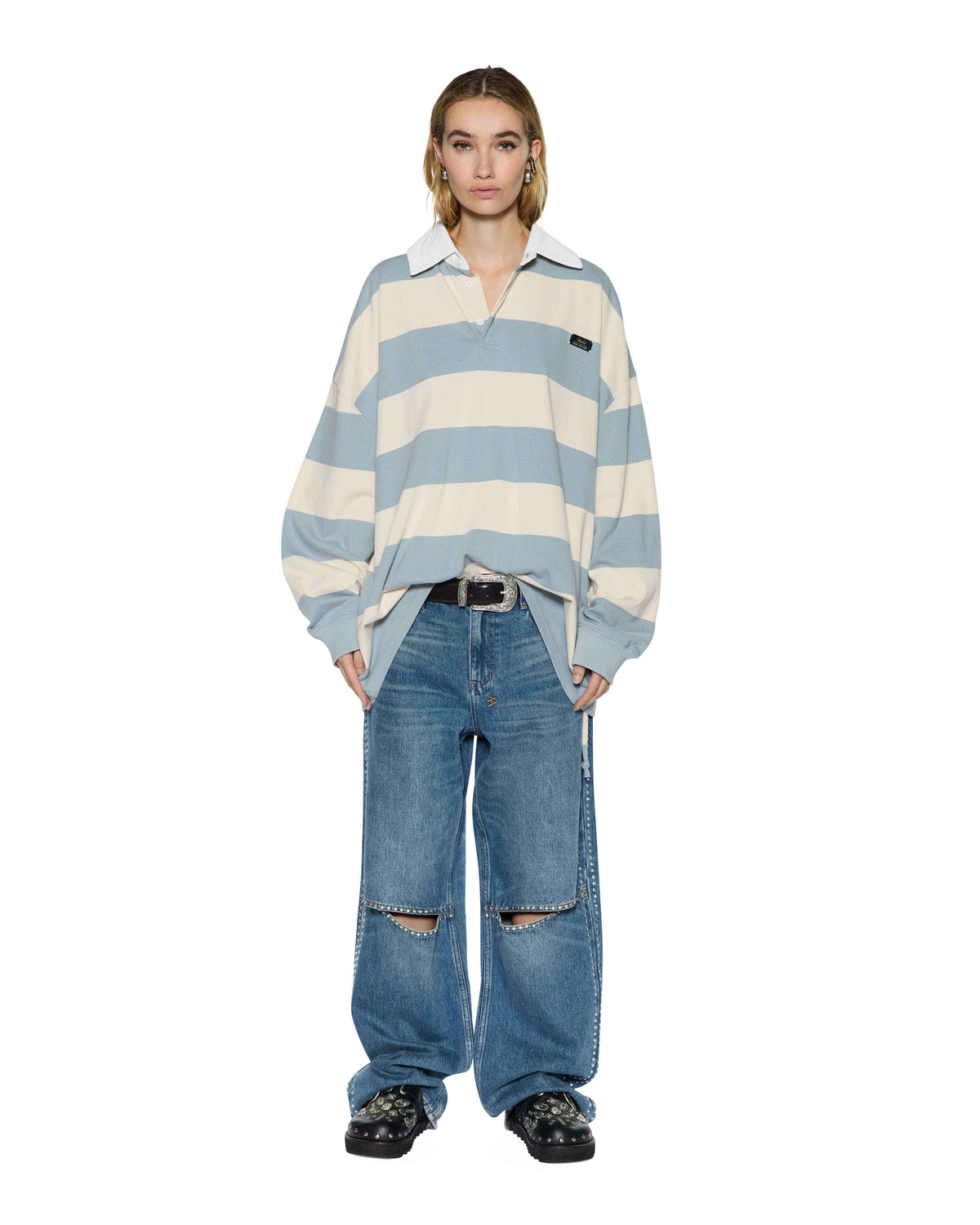 WOMENS LOW RIDER TEXAS BLUE STUDDED DENIM JEANS