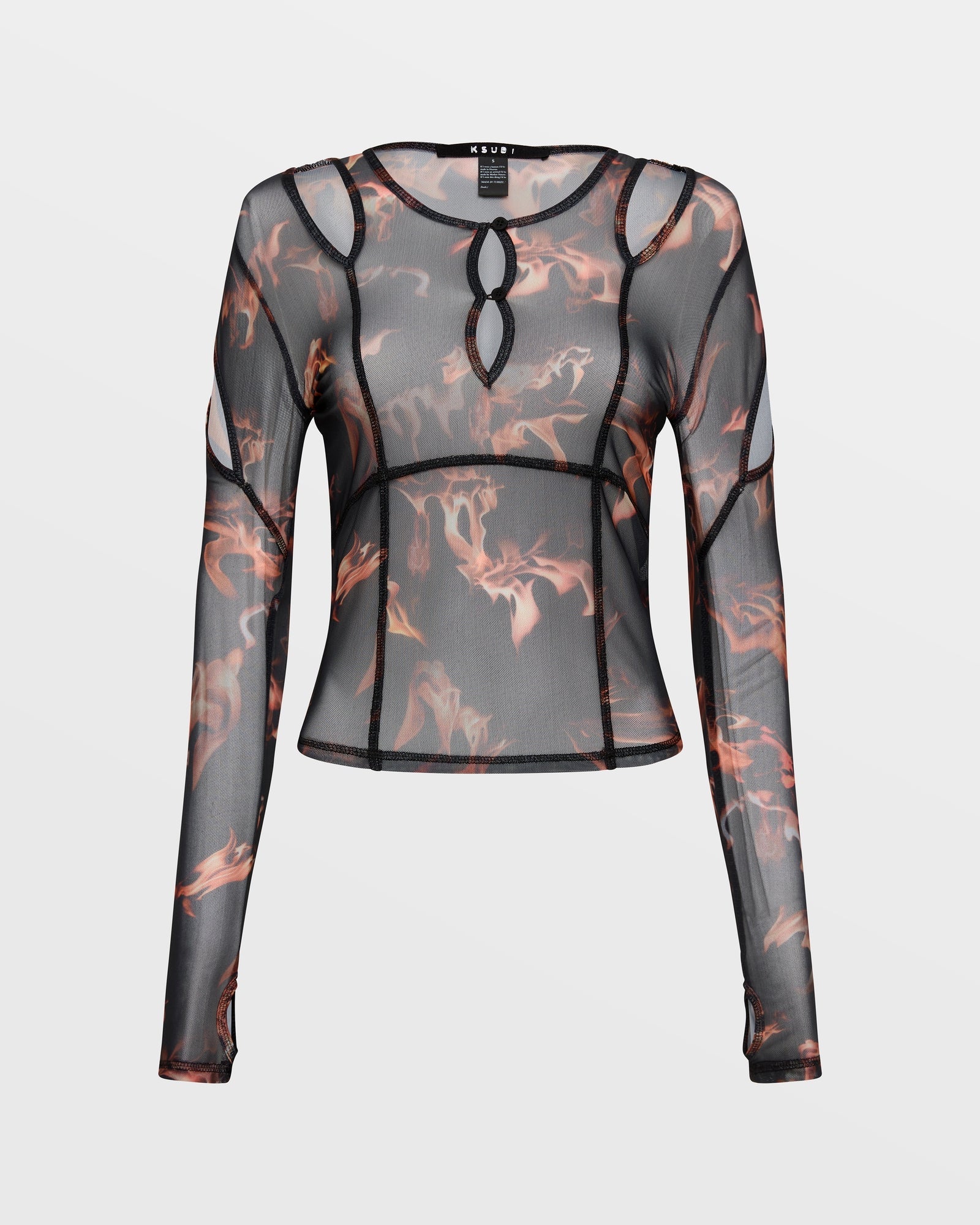 WOMENS  VOID MESH LS TOP CONSUMED FITTED FASHION TOPS
