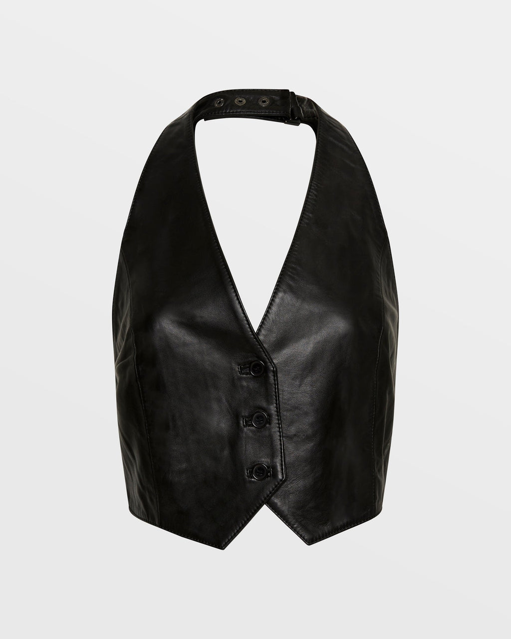 Womens Brazen Leather Waistcoat Black Fitted Fashion Tops - Black