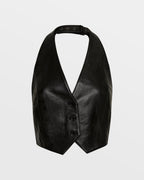 Womens Brazen Leather Waistcoat Black Fitted Fashion Tops - Black