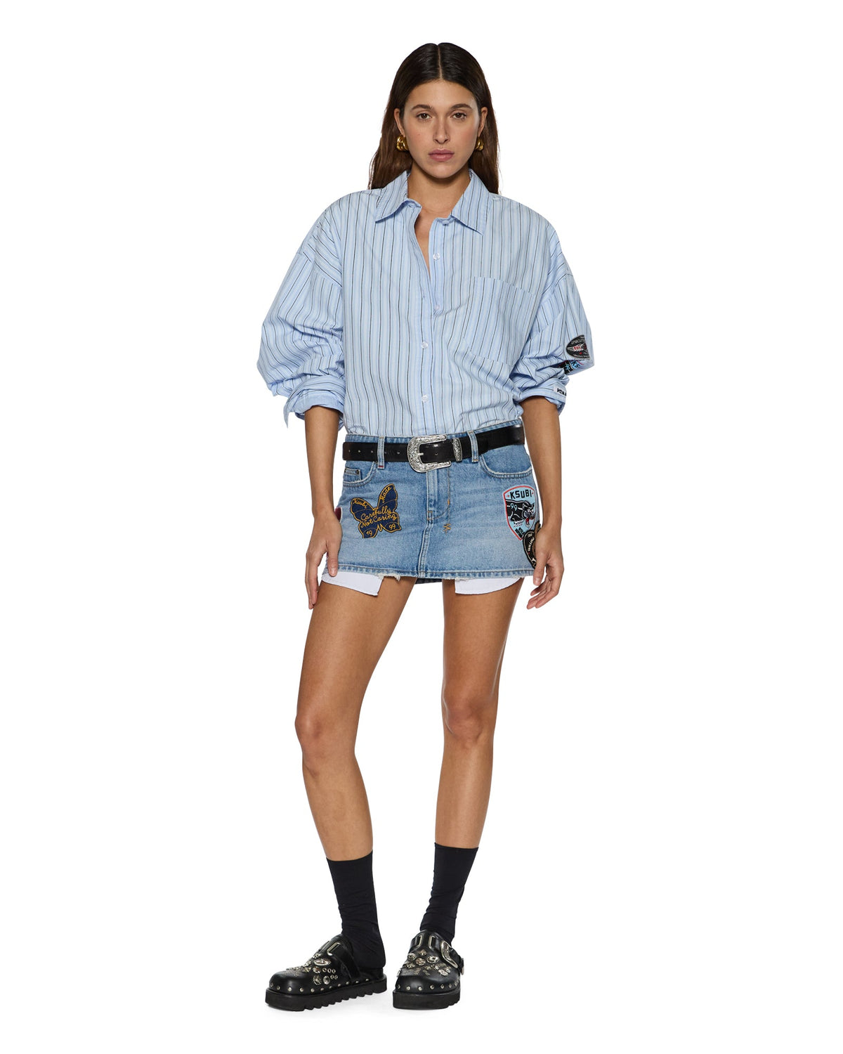 WOMENS ASTRA LS SHIRT BLUE STRIPE BADGE SHIRTS